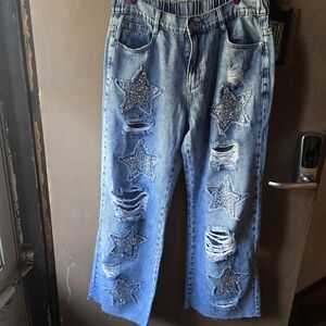 NWOT Embellished Star Blue Jeans with Large Sparkling Stars on Front & Back 🌟